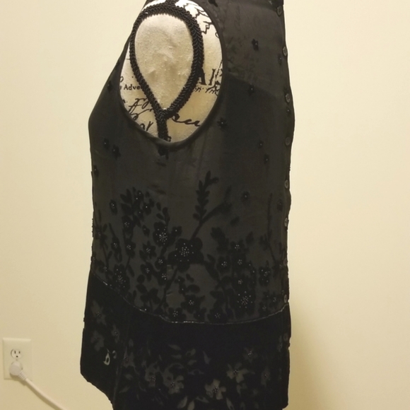 Black silk and velvet sleeveless top - Picture 5 of 10
